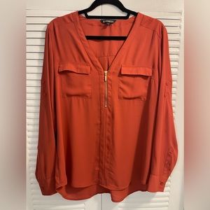 Express Zipper Portofino Long Sleeve Shirt - Burnt Orange